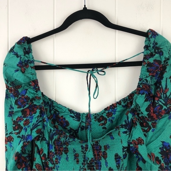 Free People Womens Hilary Printed Long Sleeve Green Floral Top Medium - Picture 8 of 13